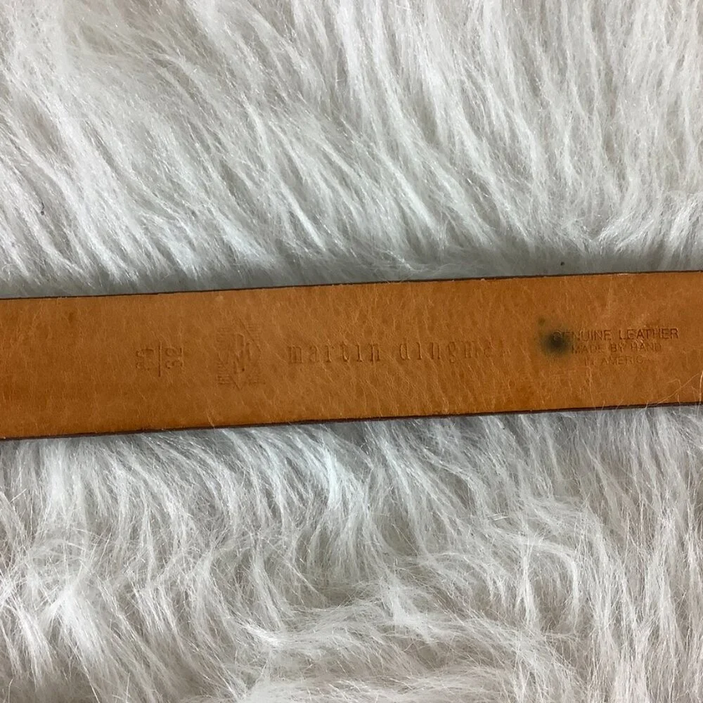 Martin Dingman Brown Tooled Leather Belt & Silver Etched Buckle 32